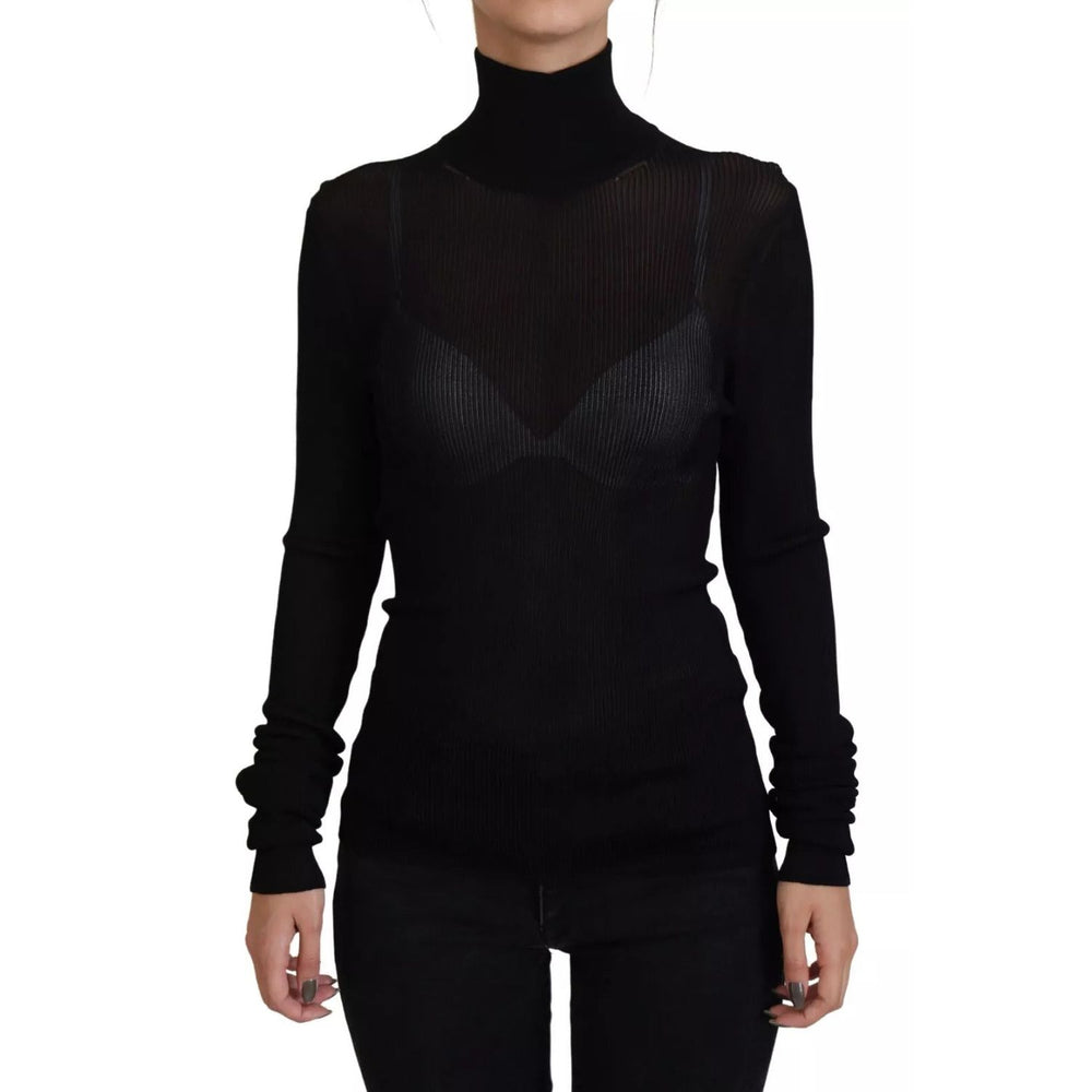 Dolce & Gabbana Black Turtleneck Slim Fit Pullover Sweater TSH83251-46