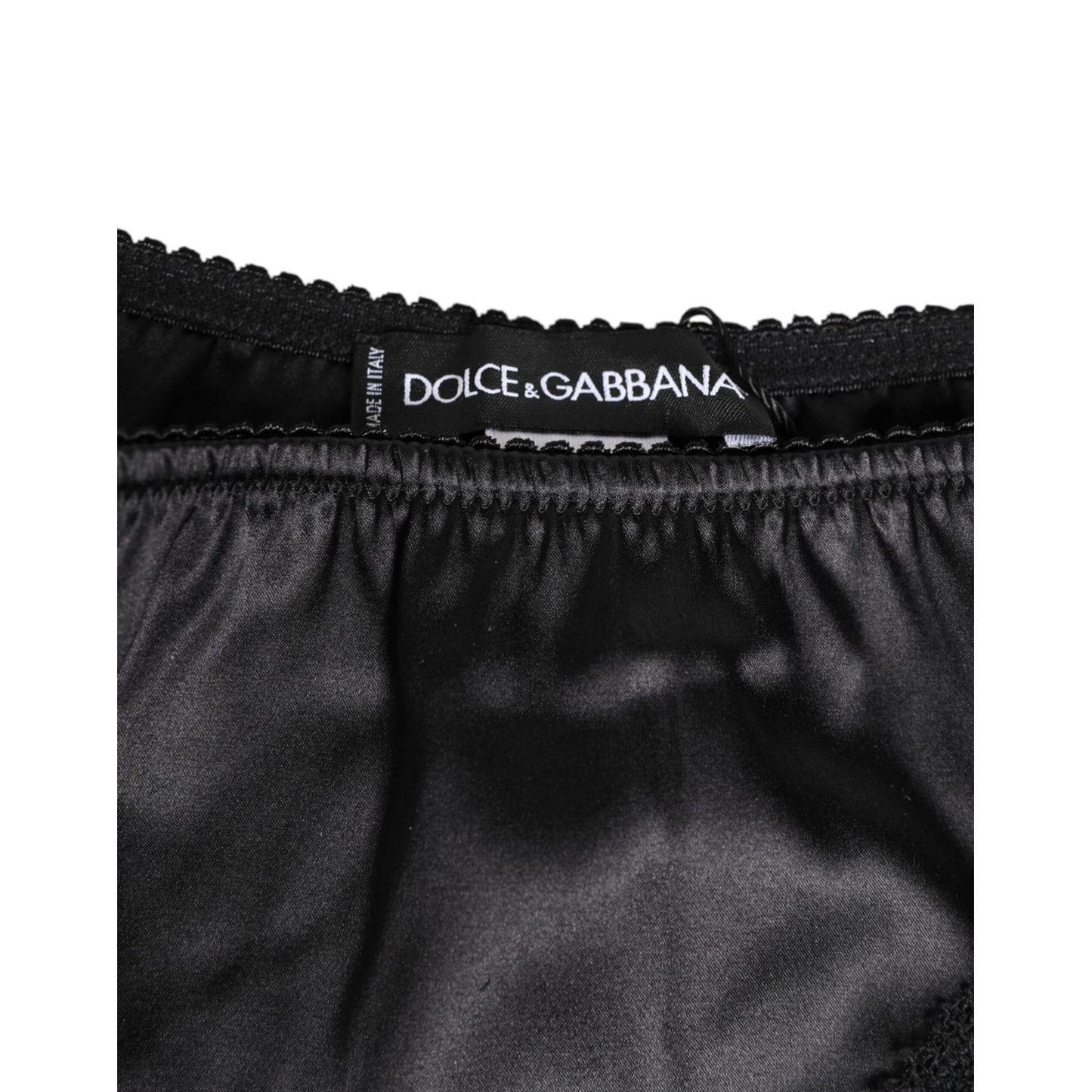 Dolce & Gabbana Black Silk Satin Lace Trim Panty Underwear