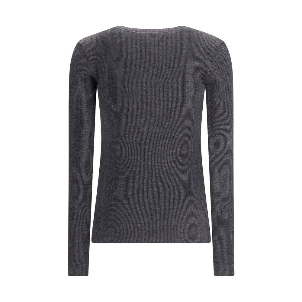 Brunello Cucinelli Long sleeve wool ribbed jersey T-shirt with shiny trim