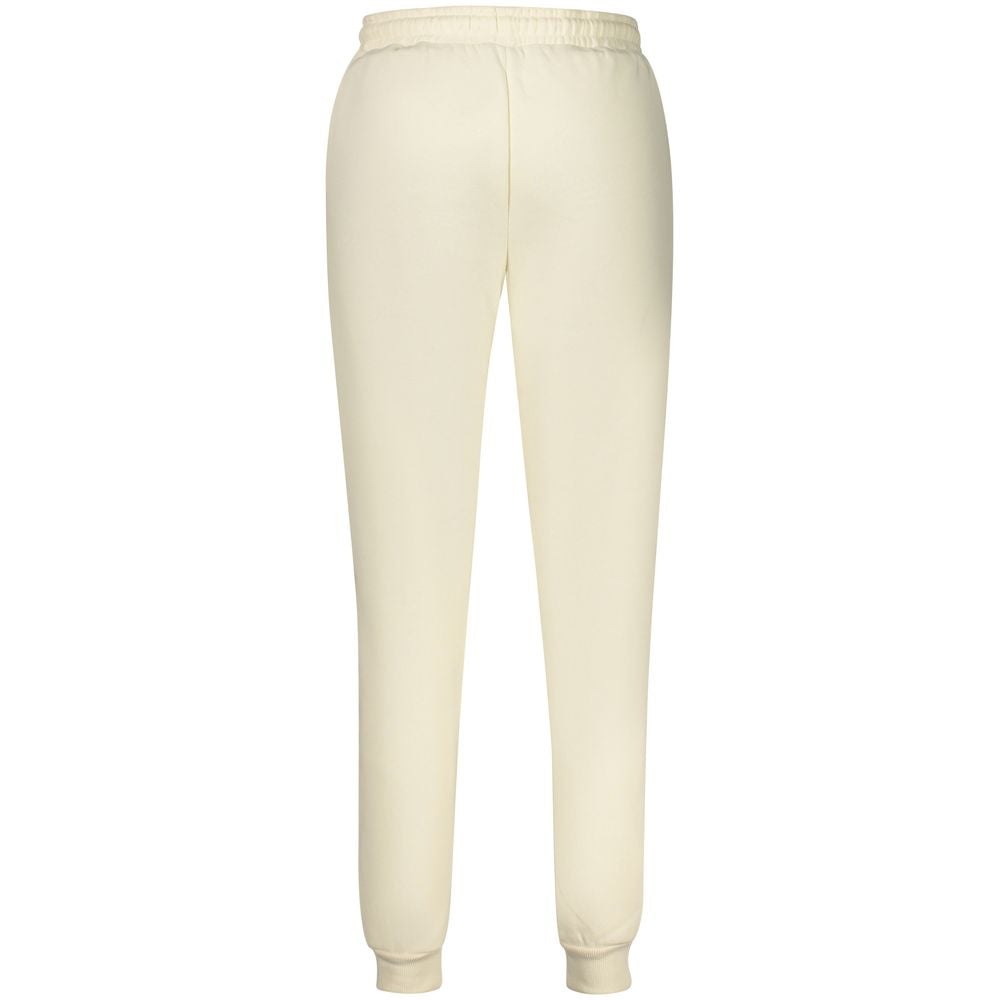 Norway 1963 White Cotton Pant sports trousers with elastic waist, lace, fleece, and applique logo, featuring ankle cuff and pockets.