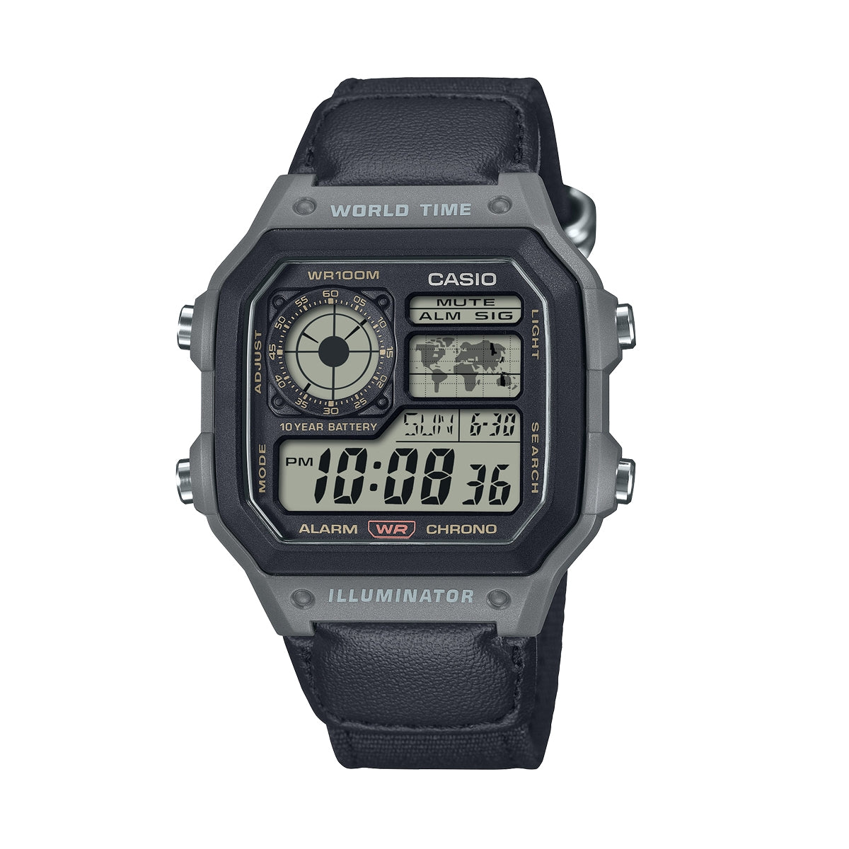 CASIO SPORT Mod. ILLUMINATOR - WORLD TIME ILLUMINATOR 5 ALARMS - FUTURE CLASSIC COLLECTION - BLACK AE-1200WHUB-8AVEF