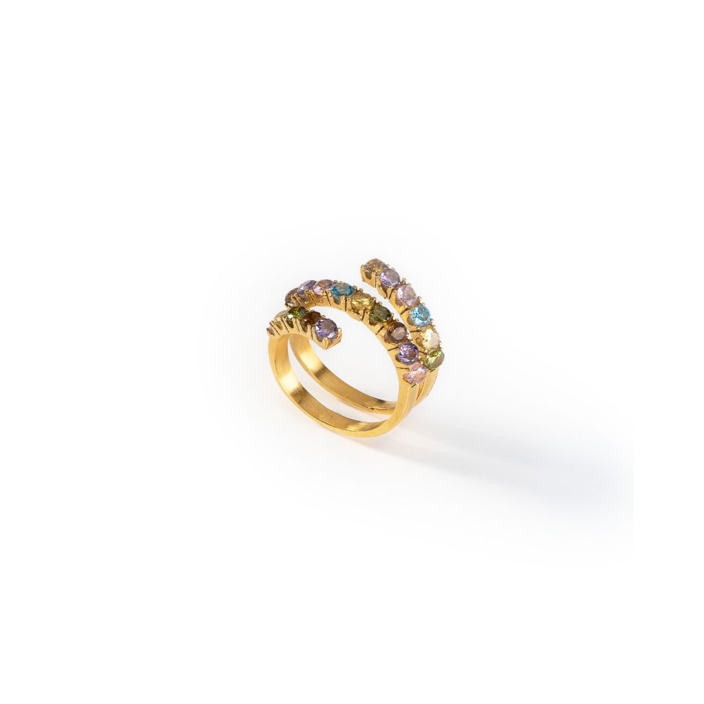 Elegant gold ring from AN JEWELS JEWELRY Mod. AL.RLIYSUM01-9 with multicolor gemstones.