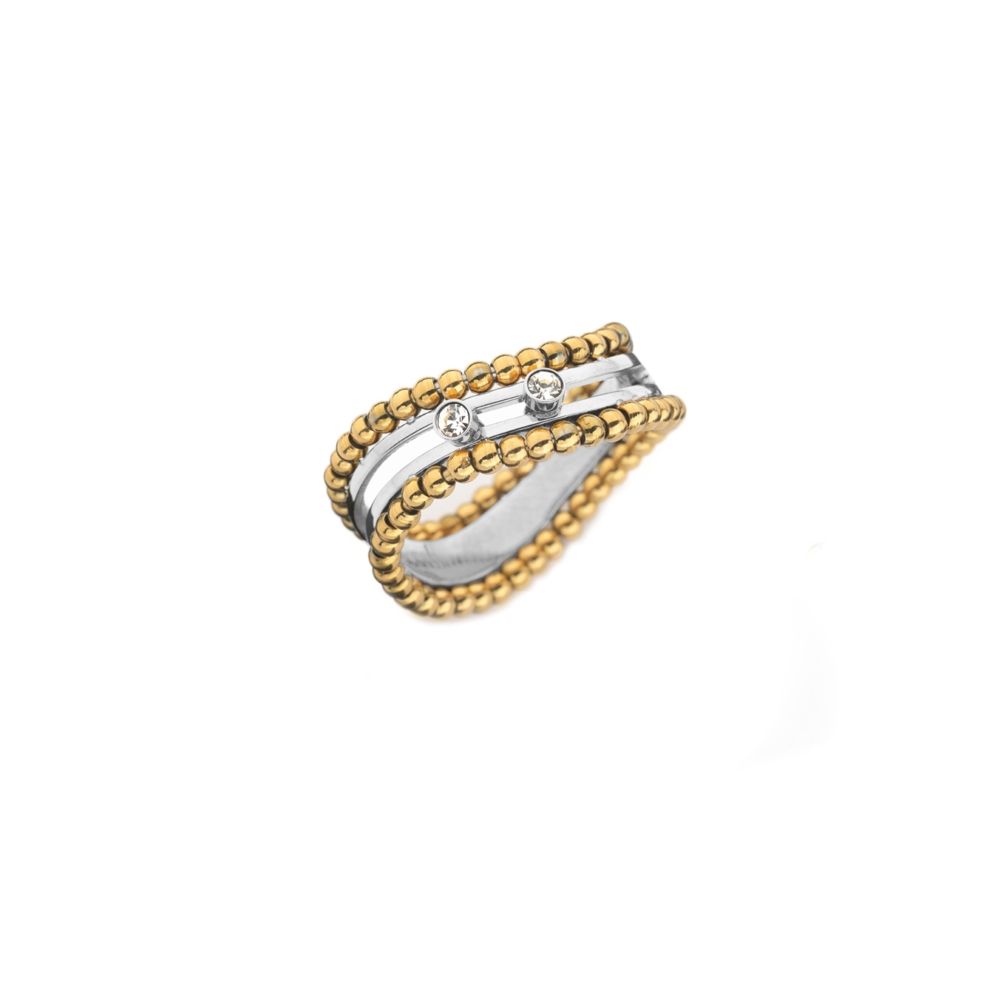 Gold and silver band ring by AN JEWELS JEWELRY Mod. AL.RSOKSYC-9 with beaded design and sparkling gems.