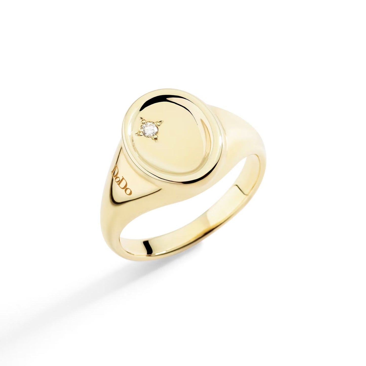 Gold ring featuring ANELLI DODO MOD. DAC5000SIGNEDB09G47 with a diamond accent on top and Dodo engraving on the side.