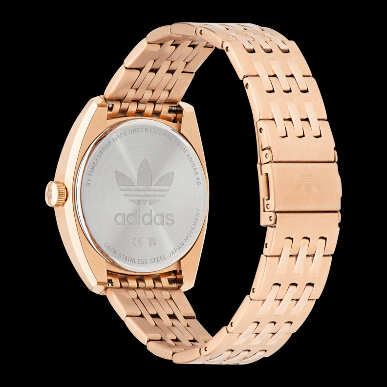 ADIDAS Mod. PROJECT TWO wristwatch back view, SS IP Rose Gold strap, 5 ATM water resistant, official logo, quartz movement