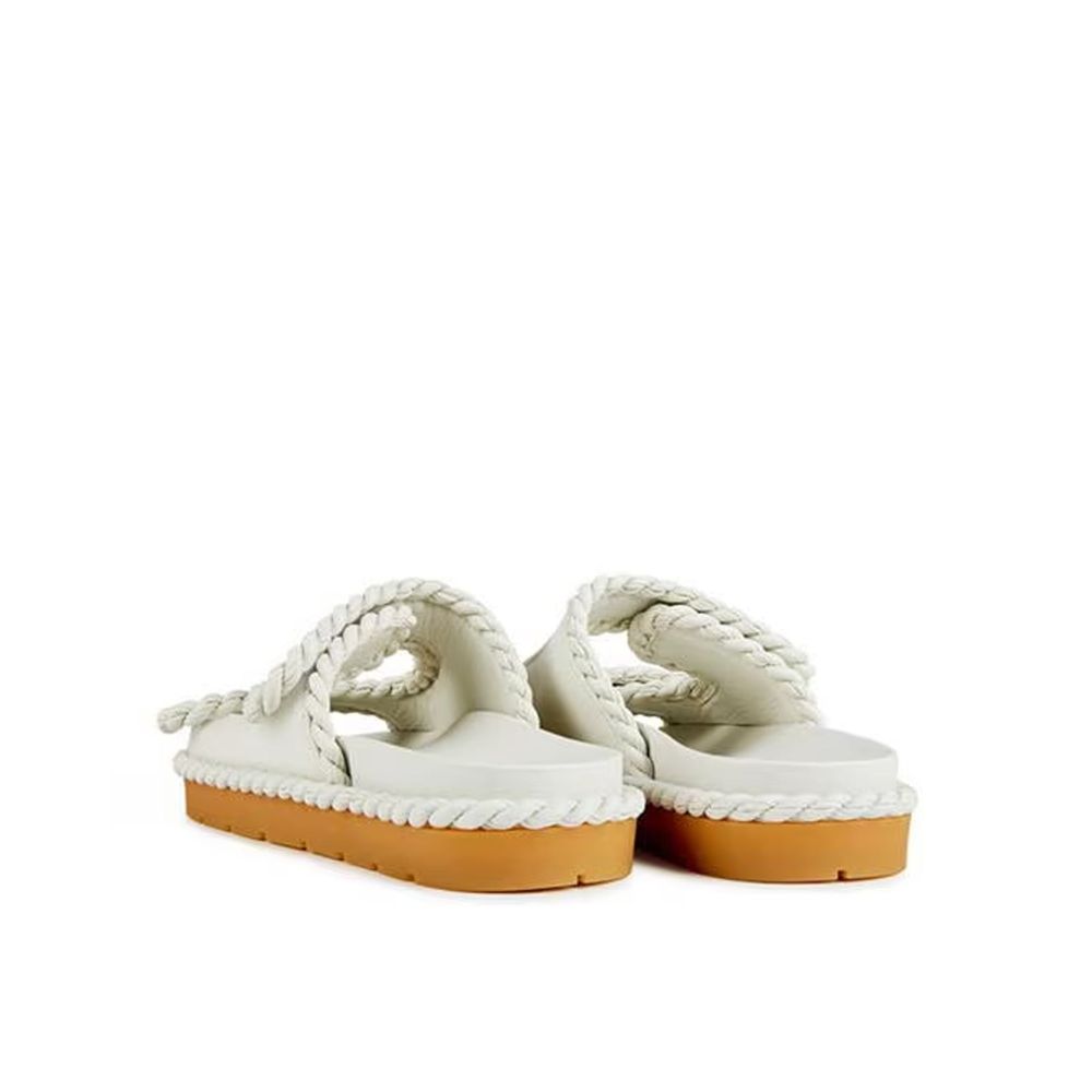 Bottega Veneta White Lamb Leather Flat Sandals