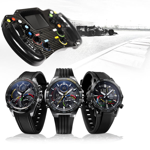CASIO EDIFICE Mod. RACING MULTI COLOR SERIE wristwatch, multifunctional quartz with 10 ATM water resistance and resin strap.