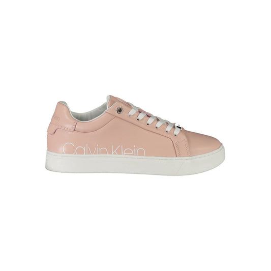 Calvin Klein Pink Polyester Women Sneaker with logo, eco-friendly design, contrasting details, recycled polyester, leather accents.