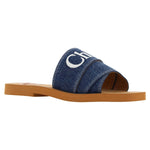 Chloé Sumptuous Cotton Woody Slide Sandals in Denim Blue 1728,67466920096,Blue,Chloé,EU37/US7,New with tags,Sandals - Women - Shoes,Women Chloé 7614027013221