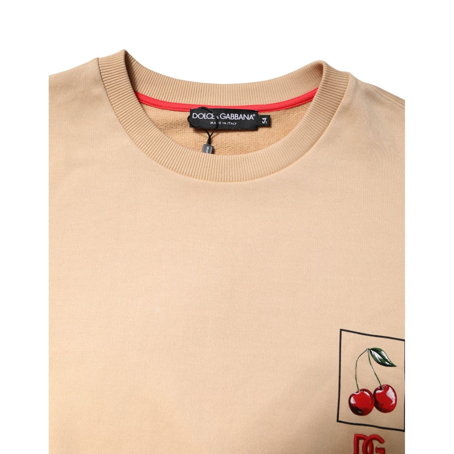 Dolce & Gabbana Beige Cherry Print Crew Neck Pullover Sweater TSH90300-54