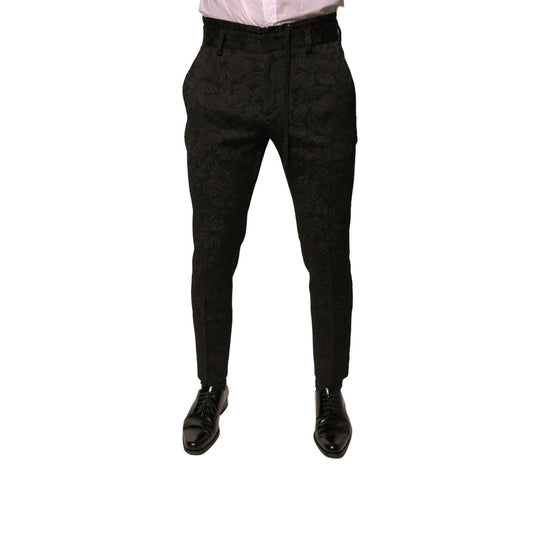 Dolce & Gabbana Black Brocade Polyester Skinny Men Dress Pants