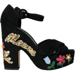 Dolce & Gabbana Black Floral Ankle Strap Heels Sandals Shoes LA10924-39