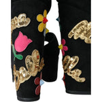 Dolce & Gabbana Black Floral Ankle Strap Heels Sandals Shoes LA10924-39