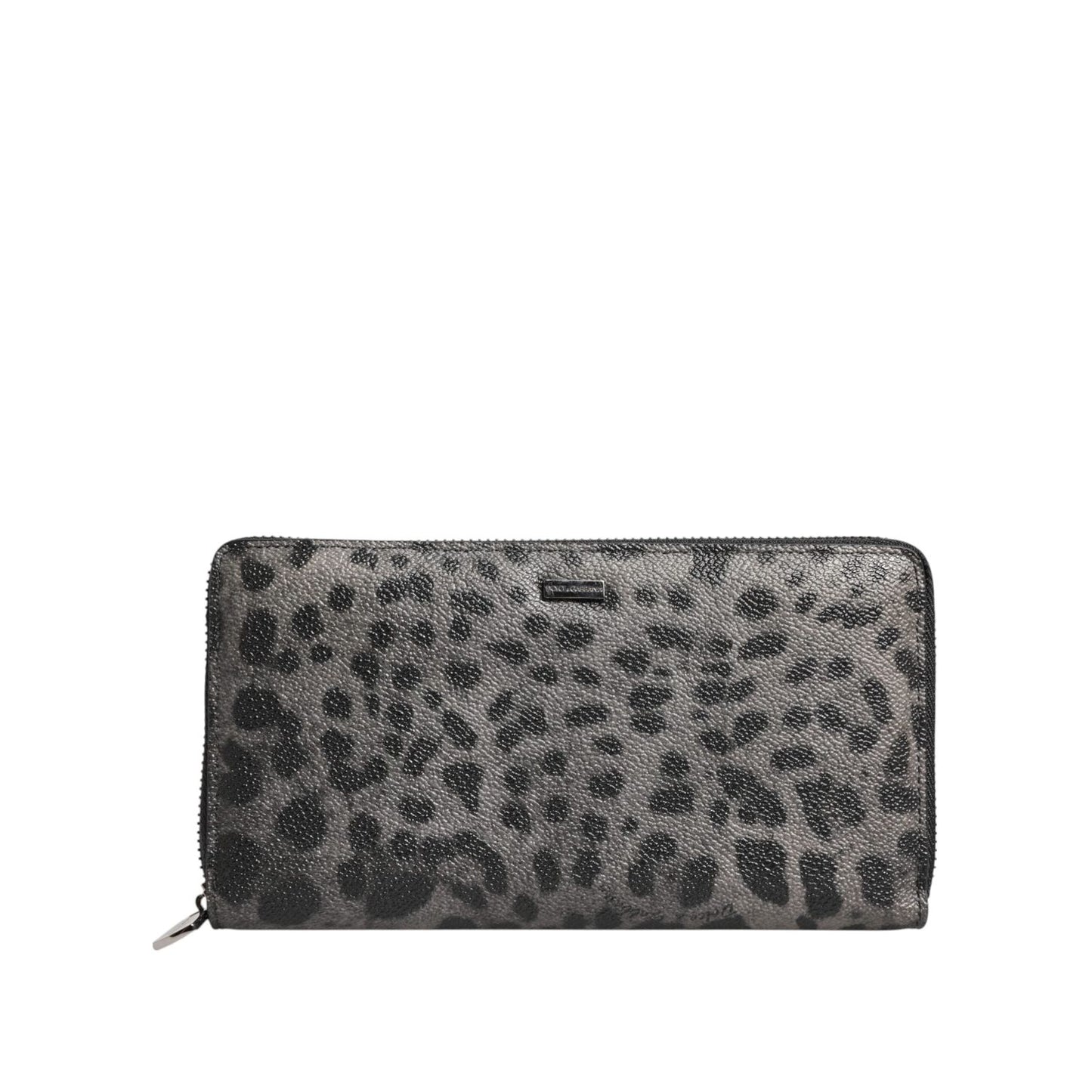 Dolce & Gabbana Black Gray Leopard Leather Zip Around Continental Wallet BAG4692