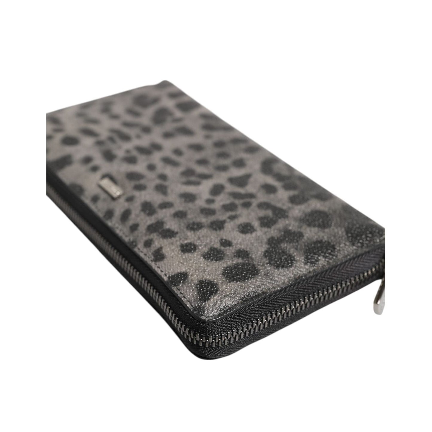 Dolce & Gabbana Black Gray Leopard Leather Zip Around Continental Wallet BAG4692