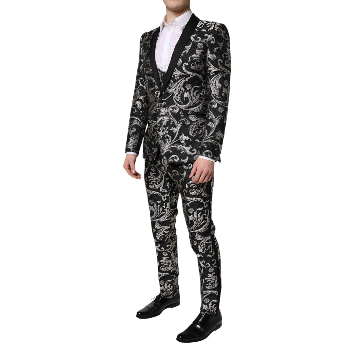 Dolce & Gabbana Black Gray MARTINI Jacquard Men 3 Piece Suit KOS2155-48