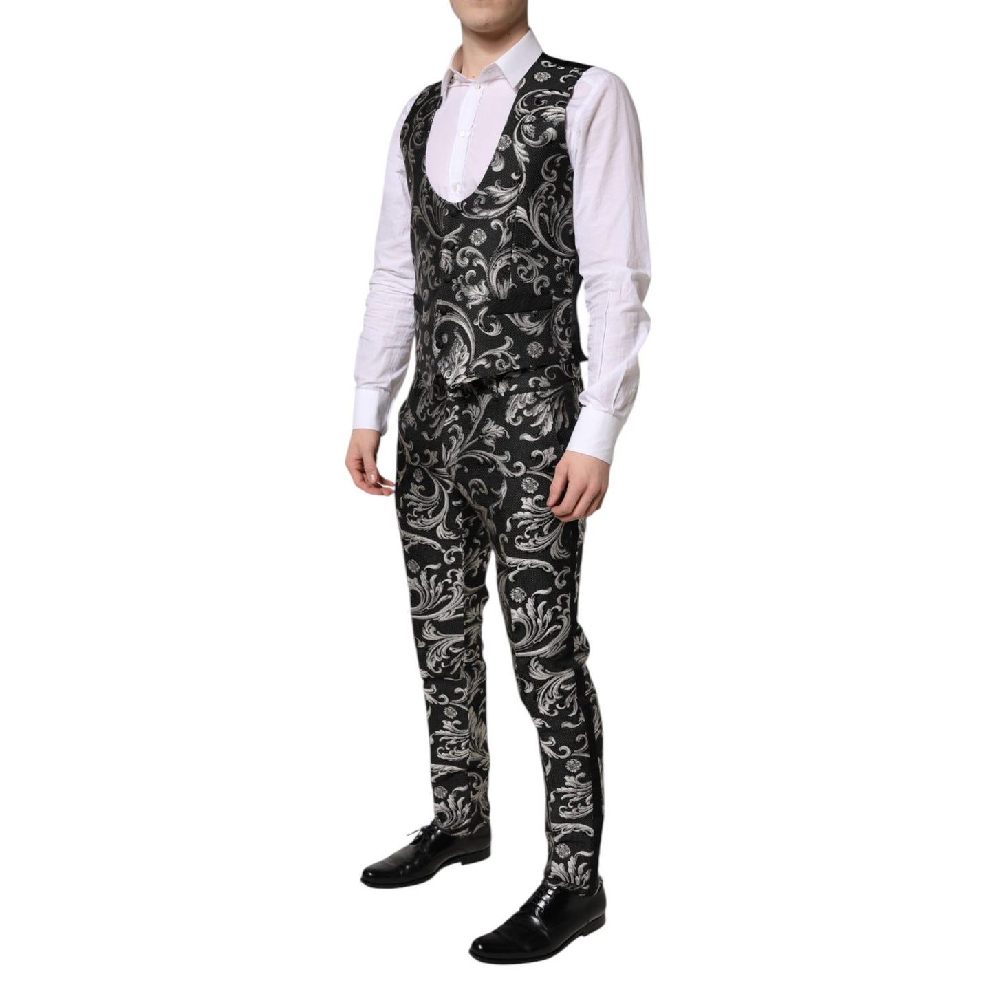 Dolce & Gabbana Black Gray MARTINI Jacquard Men 3 Piece Suit KOS2155-48