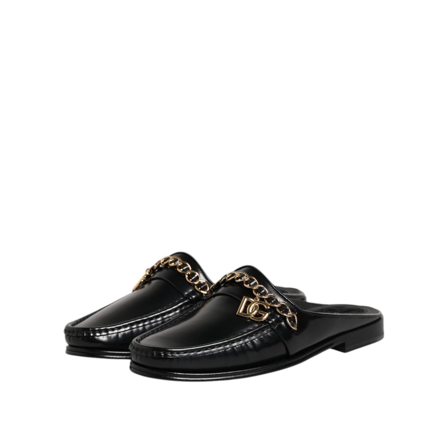 Dolce & Gabbana Black Leather DG Chain Embellished Sandals Shoes MV7606-41