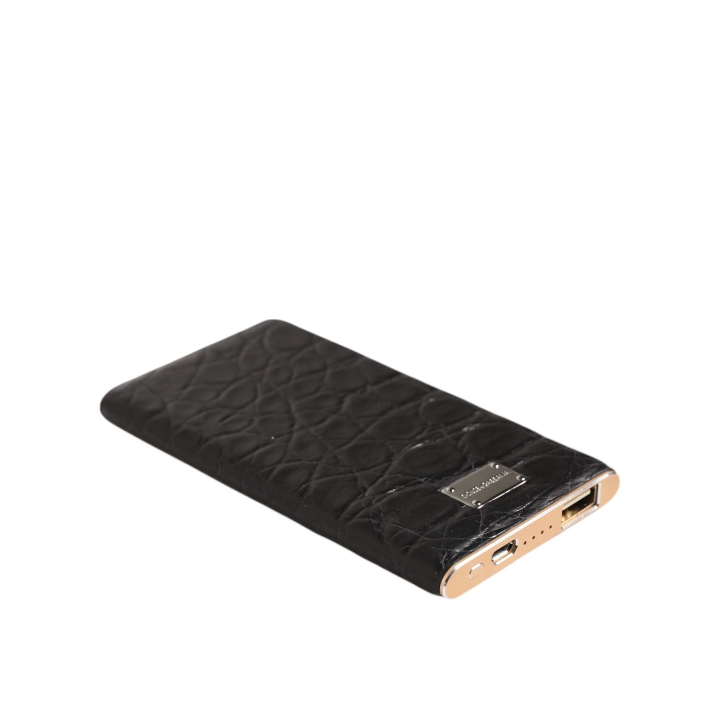 Dolce & Gabbana Black Leather Embossed Exotic 3000mAh Power Bank Charger USB SMY10716