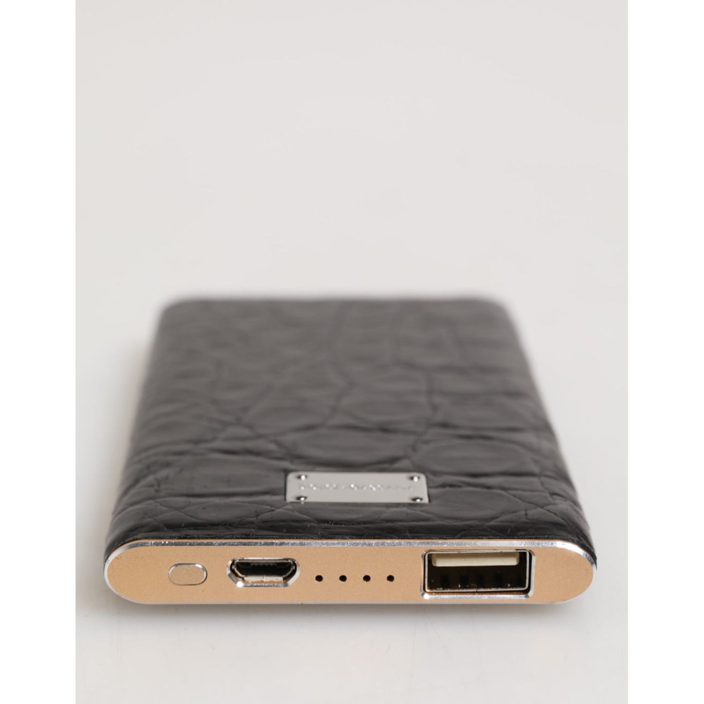 Dolce & Gabbana Black Leather Embossed Exotic 3000mAh Power Bank Charger USB SMY10716