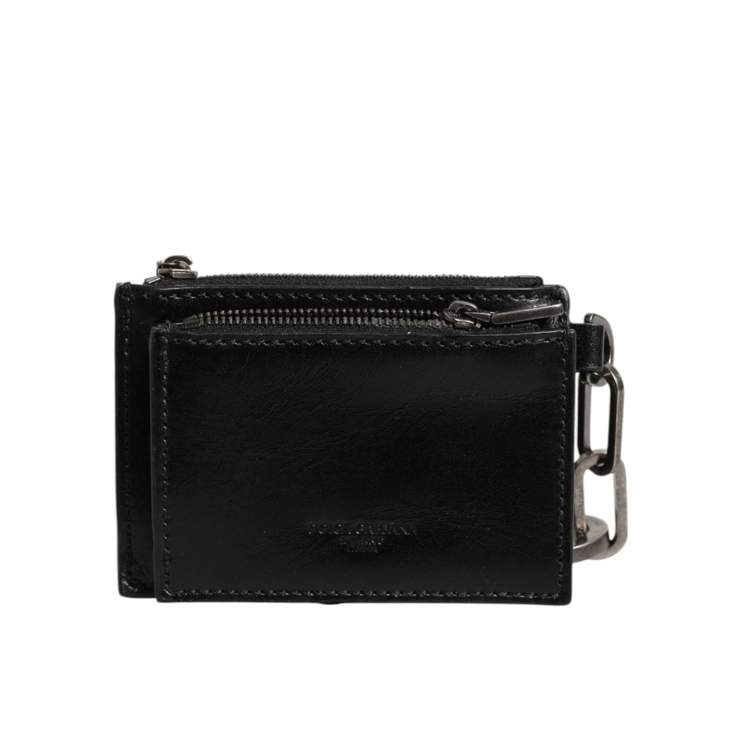 Dolce & Gabbana Black Leather Zip Logo Keyring Coin Purse Keyring Wallet SMY11031