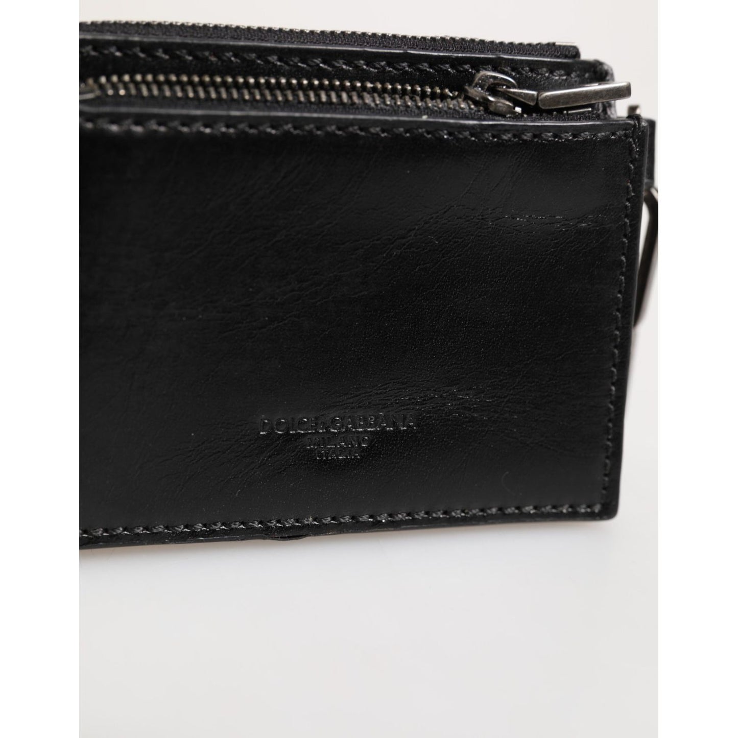 Dolce & Gabbana Black Leather Zip Logo Keyring Coin Purse Keyring Wallet SMY11031