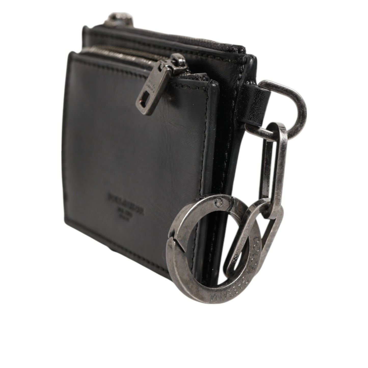 Dolce & Gabbana Black Leather Zip Logo Keyring Coin Purse Keyring Wallet SMY11031