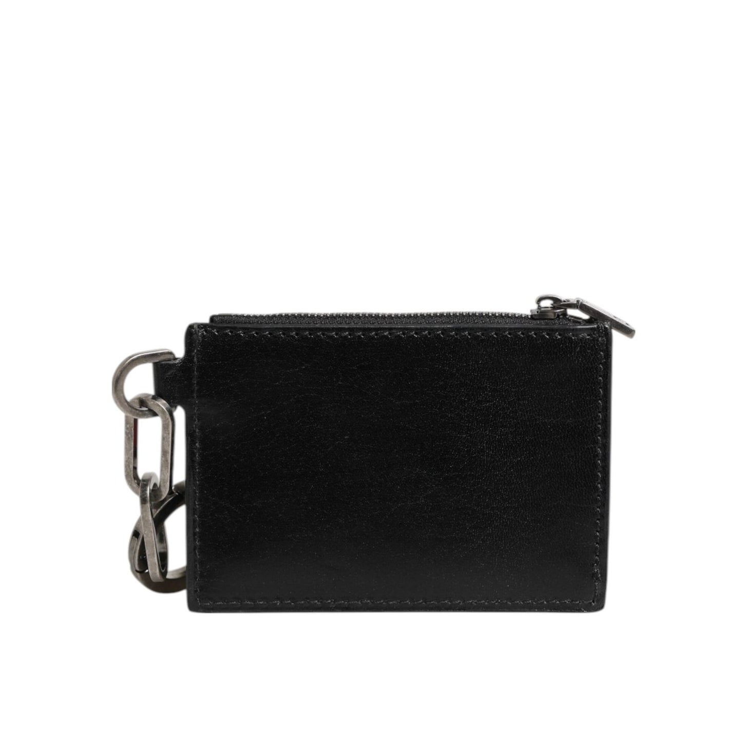 Dolce & Gabbana Black Leather Zip Logo Keyring Coin Purse Keyring Wallet SMY11031
