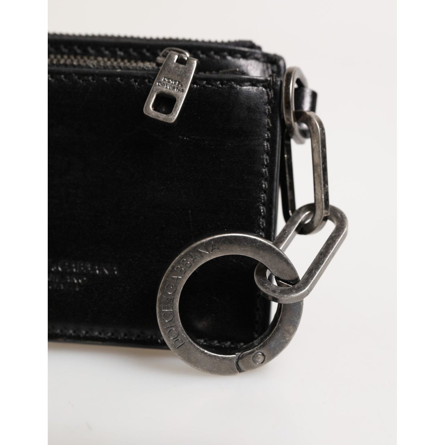 Dolce & Gabbana Black Leather Zip Logo Keyring Coin Purse Keyring Wallet SMY11031