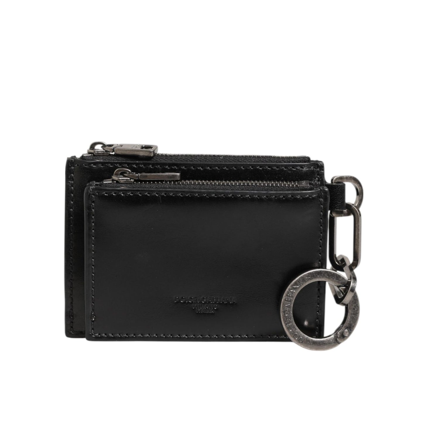 Dolce & Gabbana Black Leather Zipped Card Holder Coin Purse Keyring Wallet SMY11307