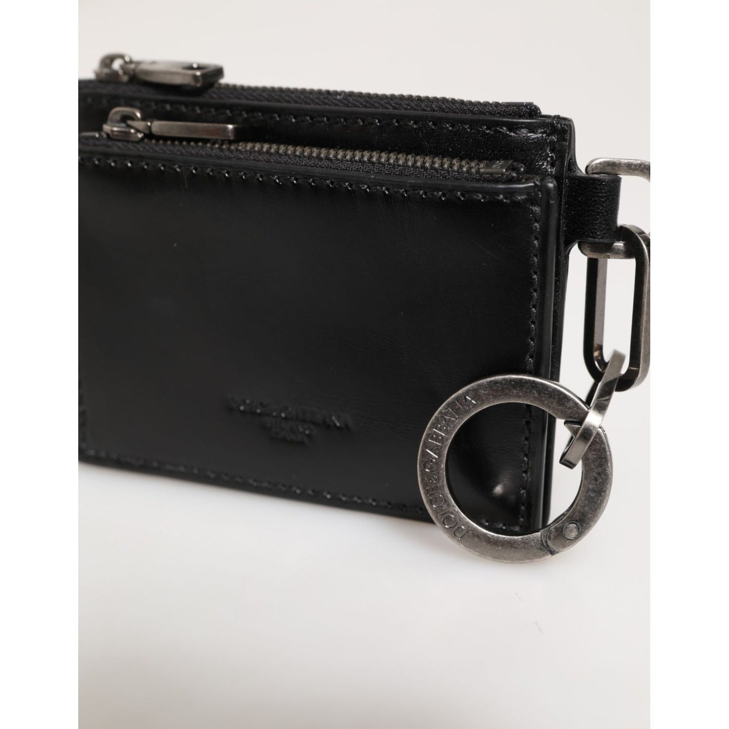 Dolce & Gabbana Black Leather Zipped Card Holder Coin Purse Keyring Wallet SMY11307