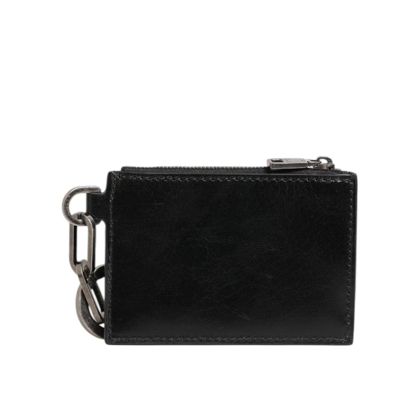 Dolce & Gabbana Black Leather Zipped Card Holder Coin Purse Keyring Wallet SMY11307