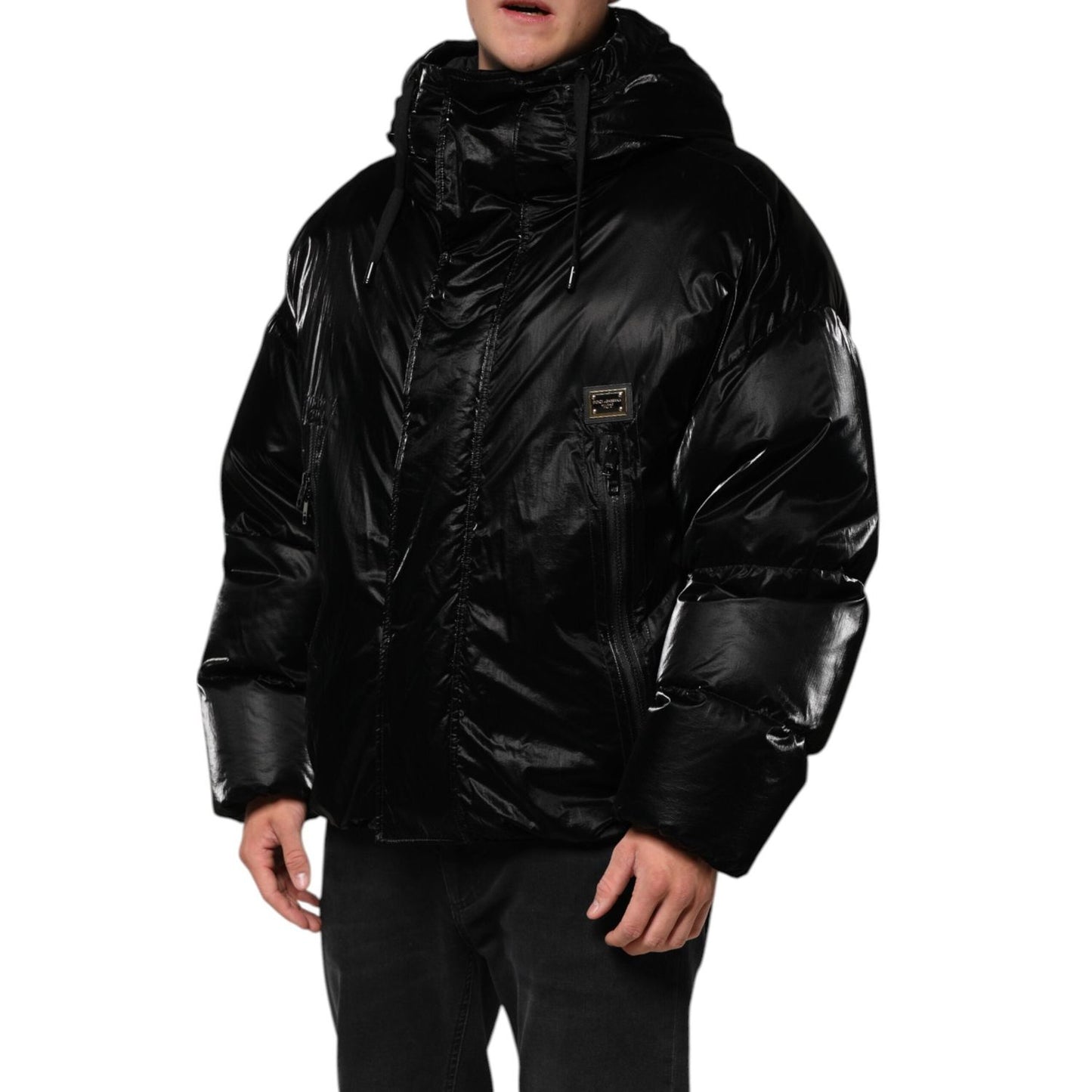 Dolce & Gabbana Black Logo Full Zip Hooded Quilted Jacket JKT41538-52