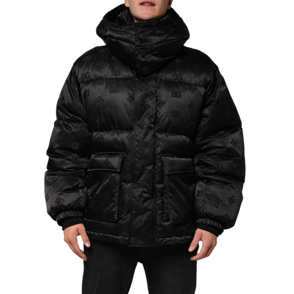 Dolce & Gabbana Black Monogram Logo Puffer Nylon Hooded Jacket JKT41539-M