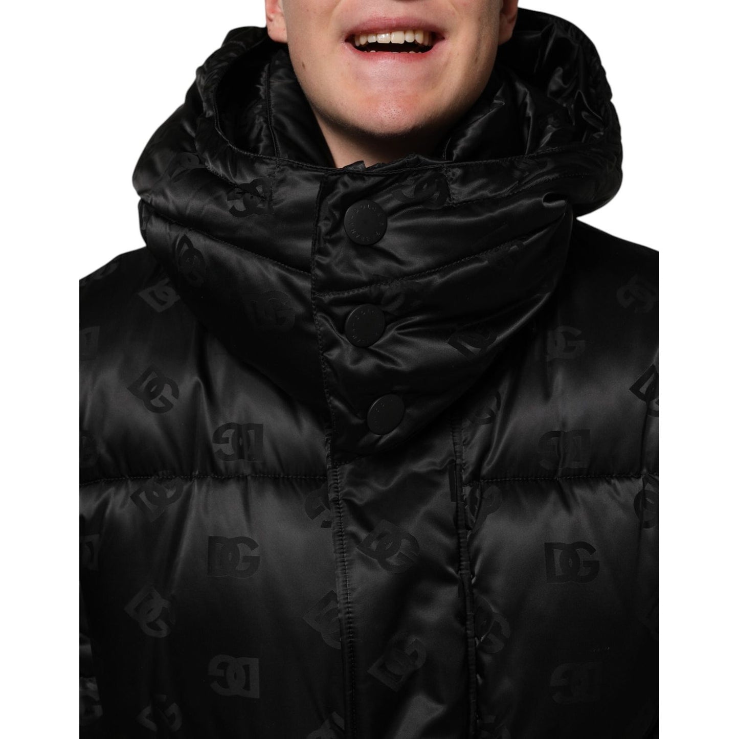 Dolce & Gabbana Black Monogram Logo Puffer Nylon Hooded Jacket JKT41539-M