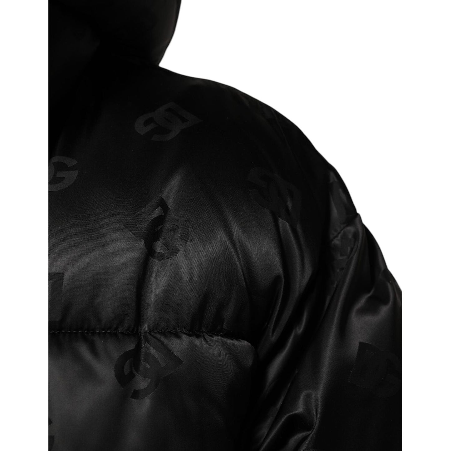 Dolce & Gabbana Black Monogram Logo Puffer Nylon Hooded Jacket JKT41539-M