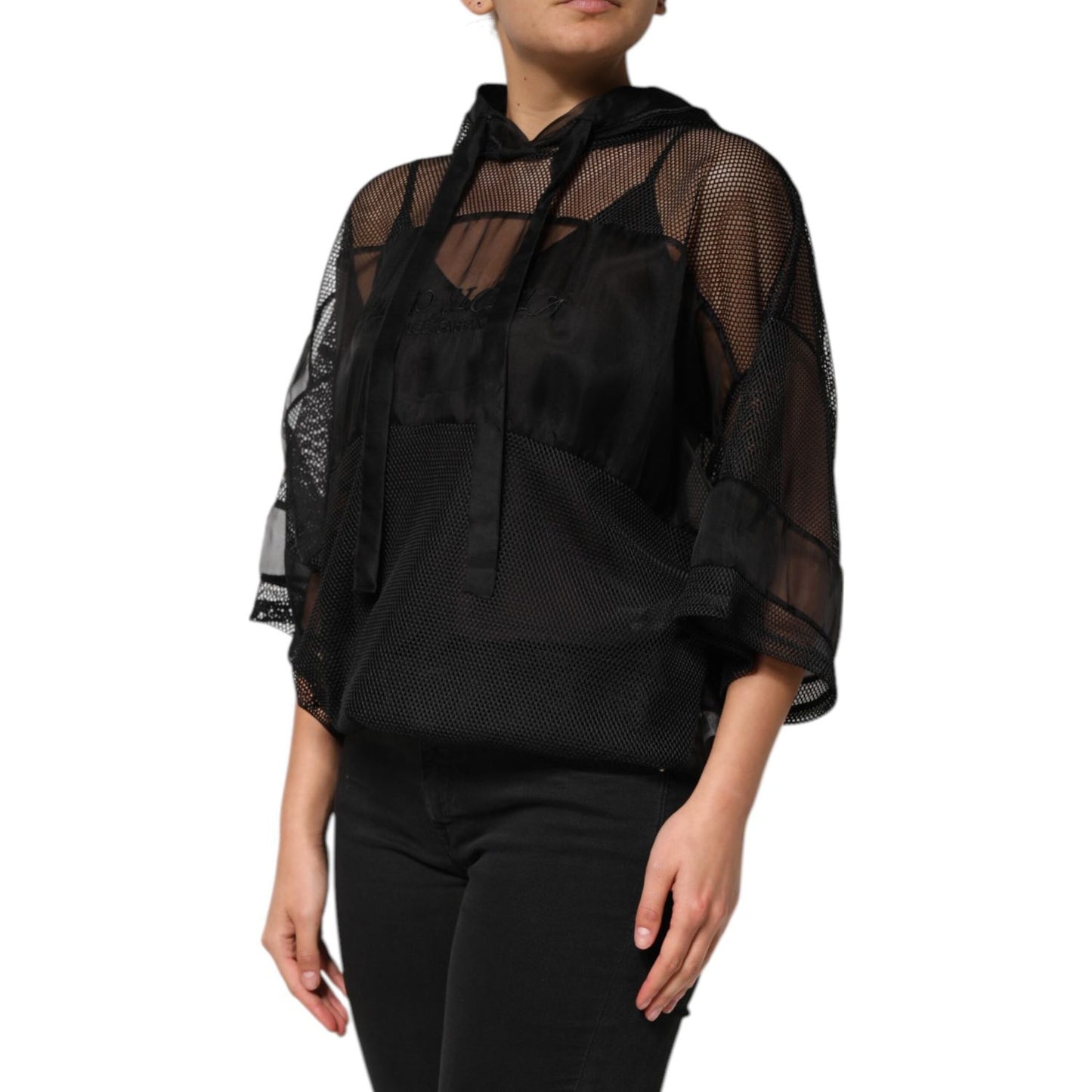 Dolce & Gabbana Black See Through Hooded Pullover Sweater