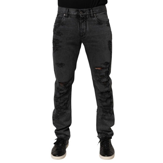 Dolce & Gabbana Black Tattered Skinny Cotton Men Denim Jeans