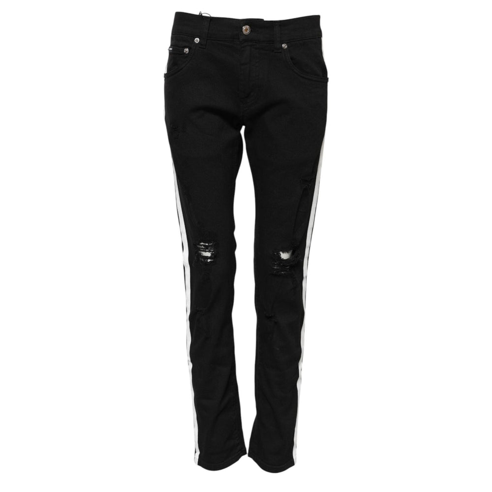 Dolce & Gabbana Black Tattered White Lining Skinny Denim Jeans PAN76416-44