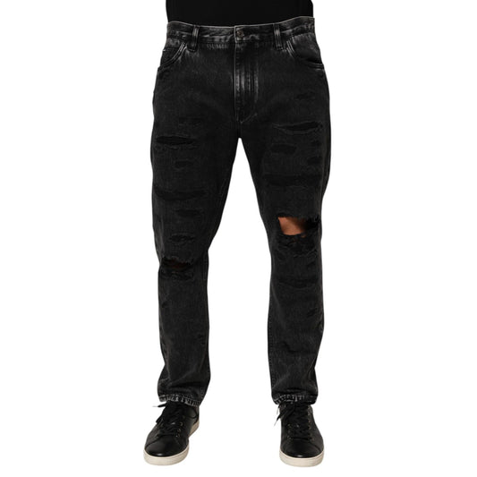 Dolce & Gabbana Black Washed Ripped Loose Cotton Denim Jeans