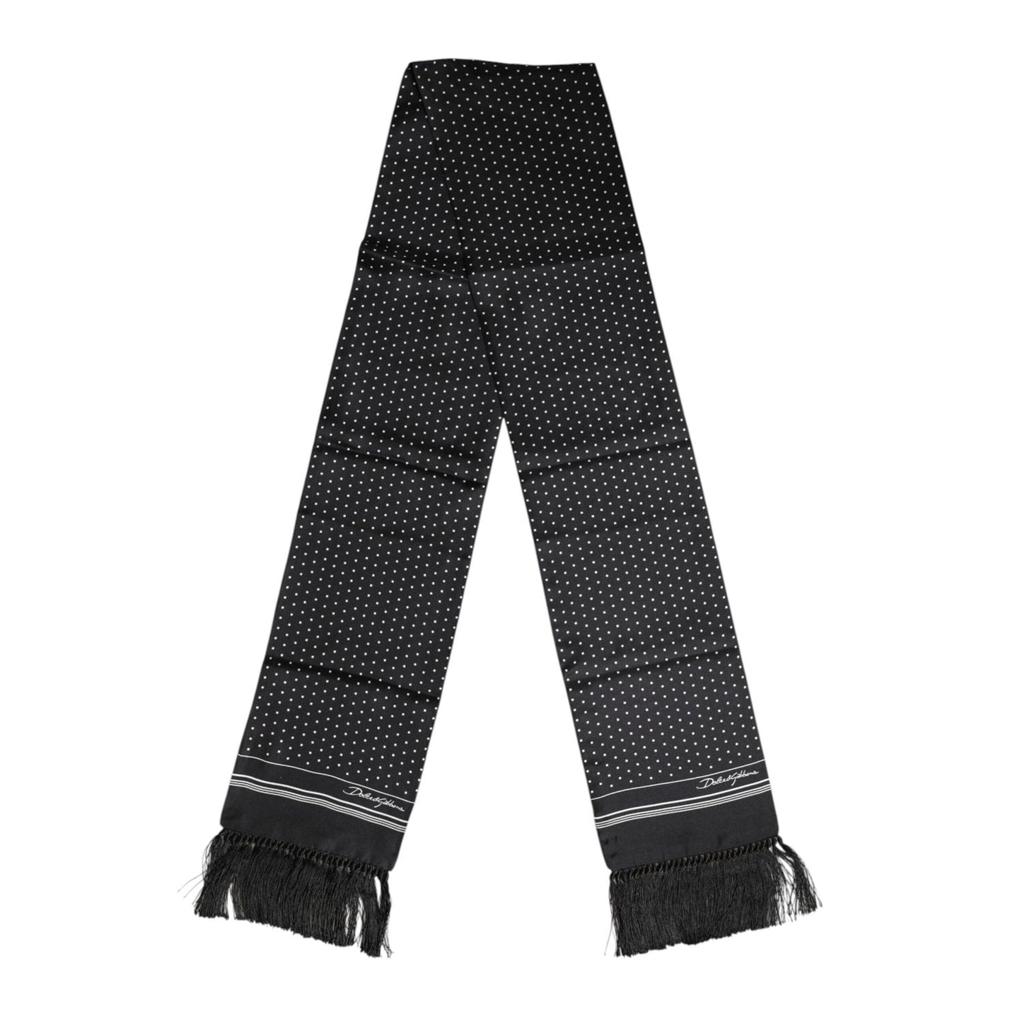 Dolce & Gabbana Black White Polka Dot Fringes Foulard Scarf MS7520