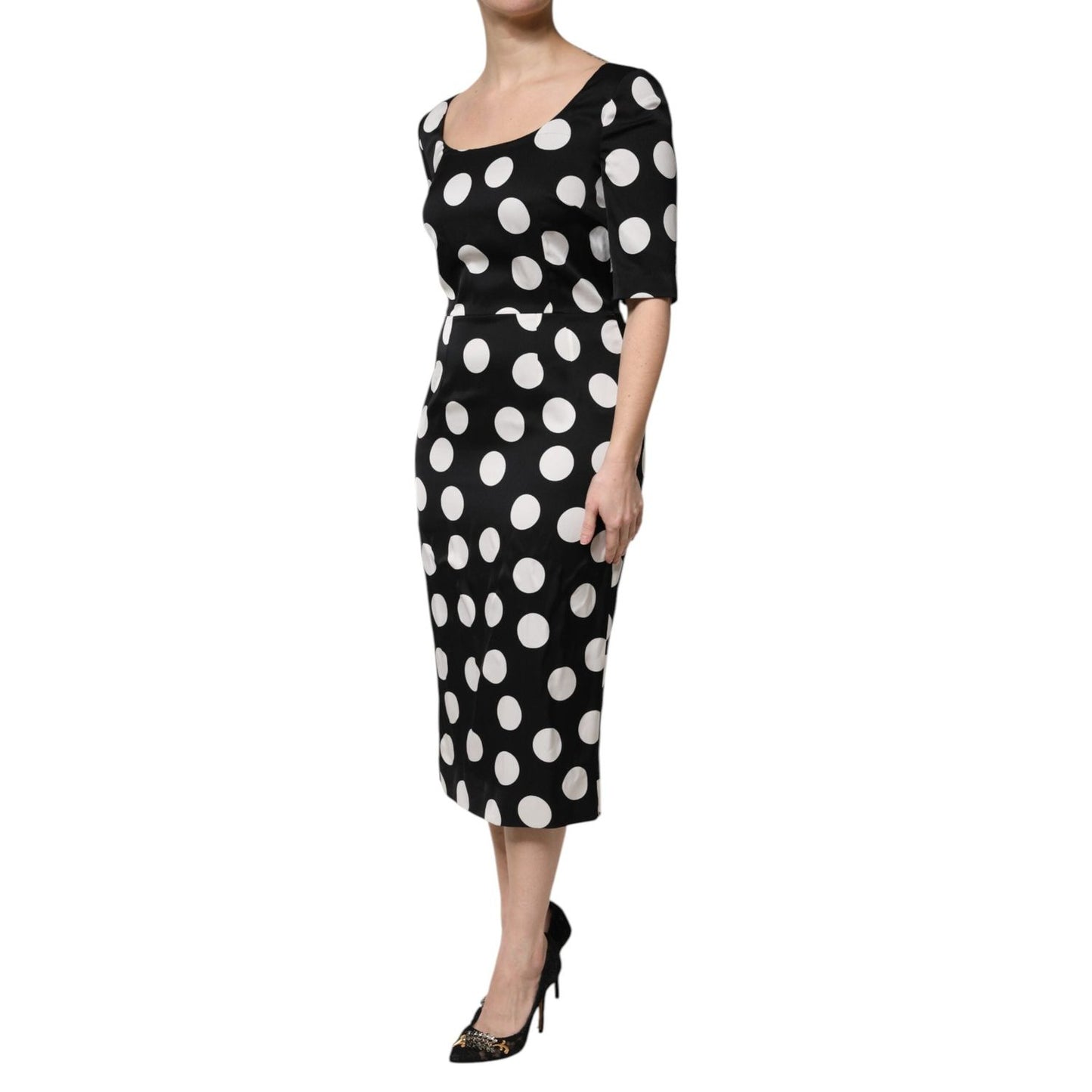 Dolce & Gabbana Black White Polka Dot Sheath Midi Dress DR81611-44