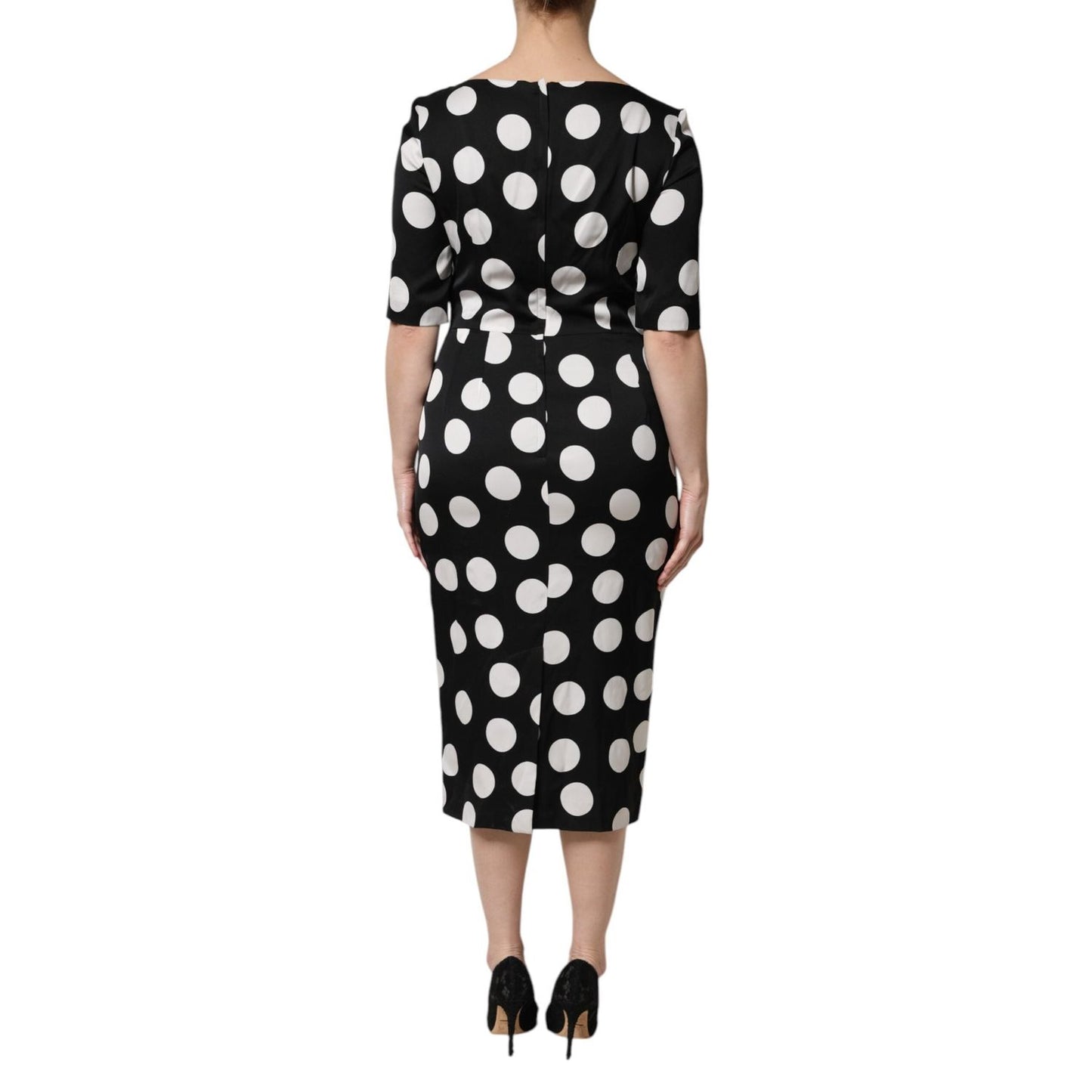 Dolce & Gabbana Black White Polka Dot Sheath Midi Dress DR81611-44