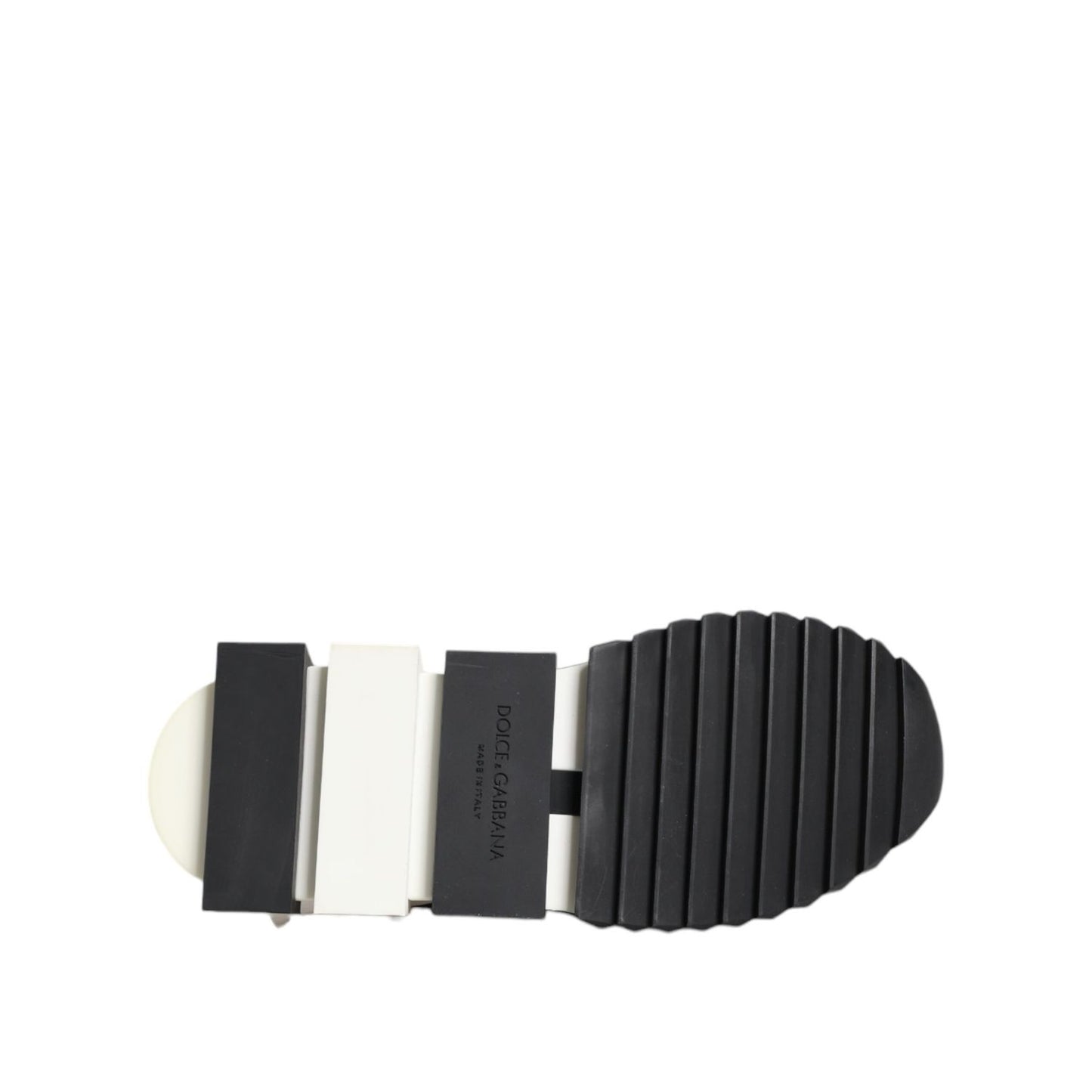 Sole view of Dolce & Gabbana Black White Sorrento Low Top Sneakers Shoes showcasing rubber sole and logo detail.