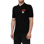 Dolce & Gabbana Black Wool DG Logo Rose Collared Polo T-shirt THS90352-48