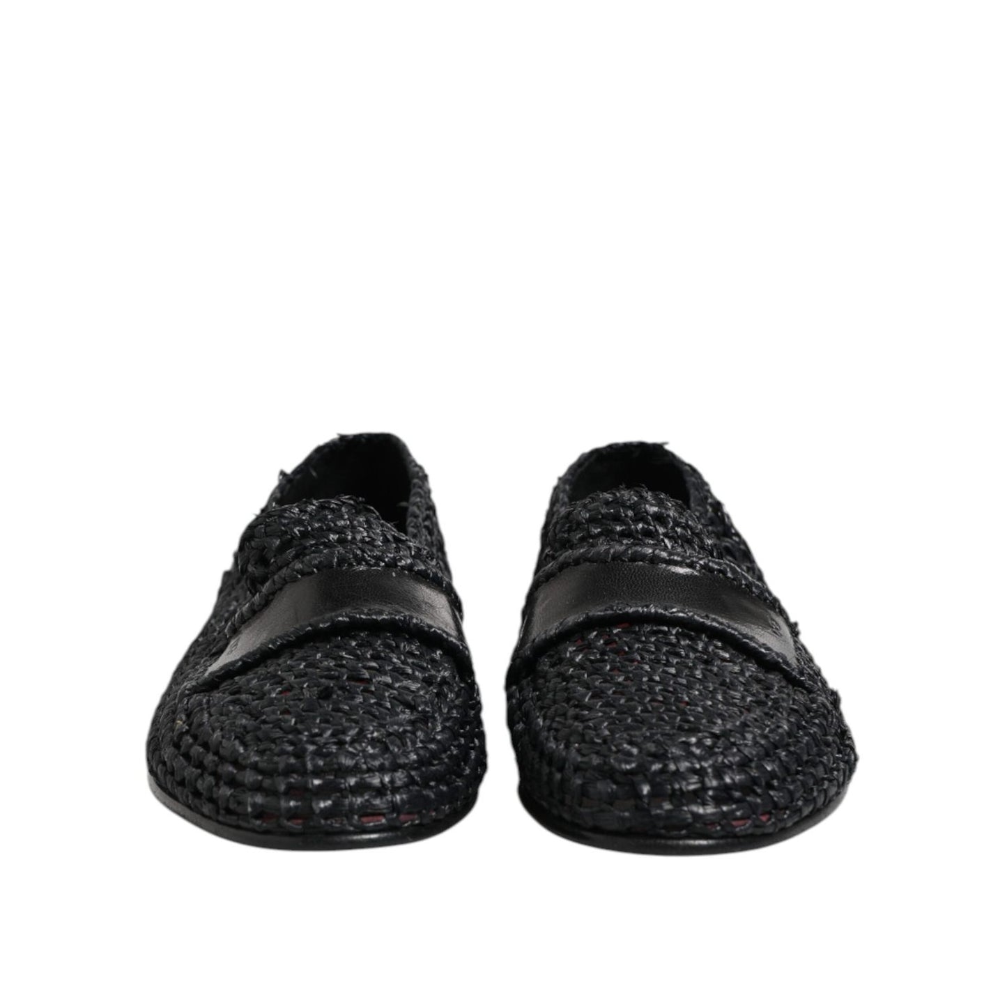 Dolce & Gabbana Black Woven Leather Slip On Loafers Men Shoes MV7485-39