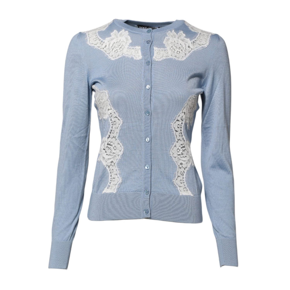 Dolce & Gabbana Blue Floral Lace Detailing Cardigan Sweater TSH87592-36
