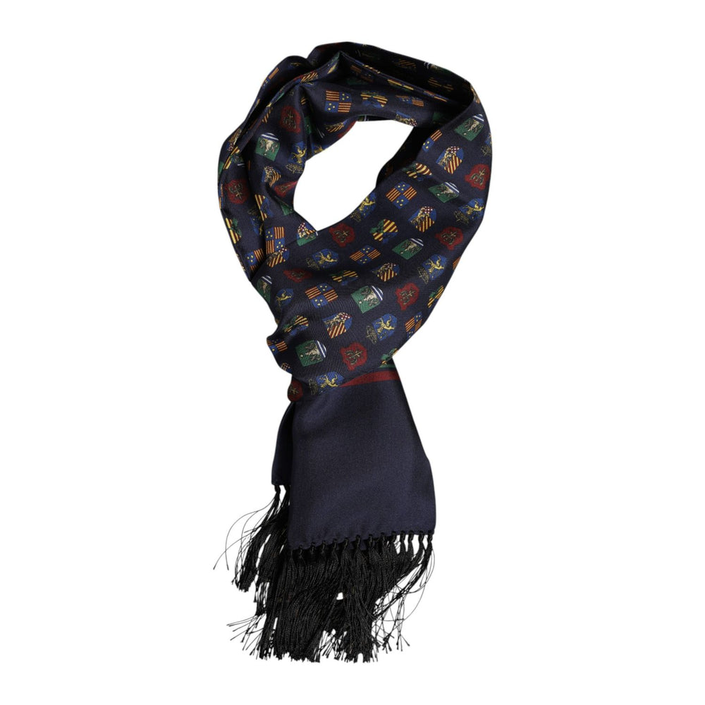 Dolce & Gabbana Blue Silk Printed Fringes Foulard Scarf MS7549