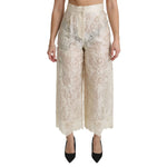 Dolce & Gabbana Cream Lace High Waist Palazzo Cropped Pants PAN70873-44