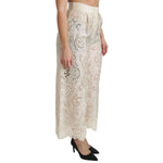 Dolce & Gabbana Cream Lace High Waist Palazzo Cropped Pants PAN70873-44